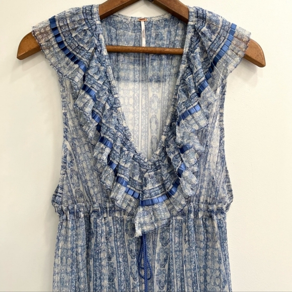 Free People In Paris Maxi Top Sheer Duster Blue - Picture 10 of 16